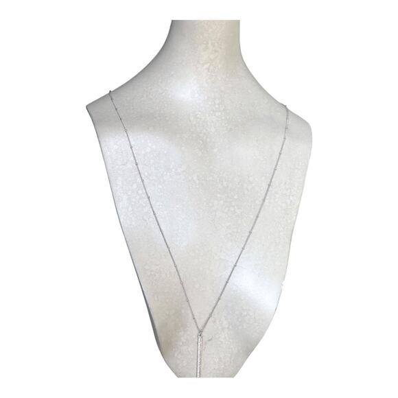 Classic Timeless Silver Plated Small Beads Cubic Zirconia Bar Pendant Necklace - Picture 3 of 15